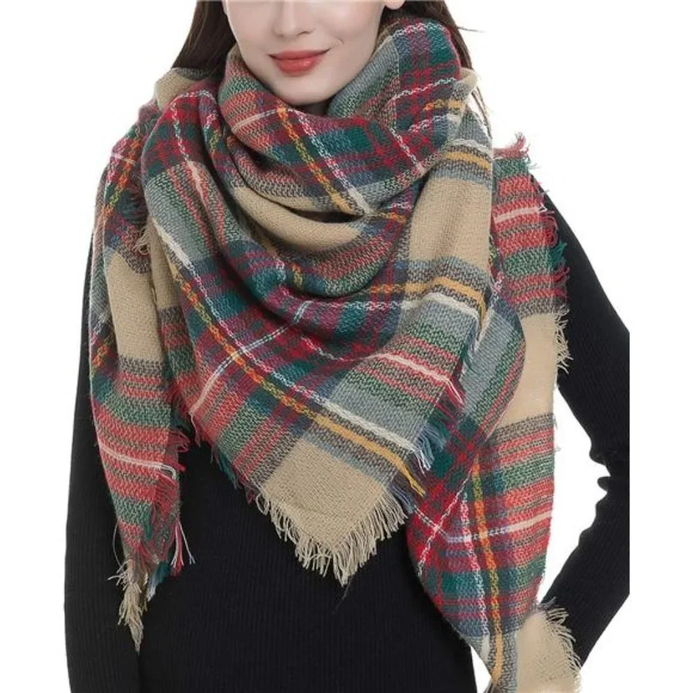 Plaid Print‎ Oversized Blanket Scarf Tartan Checked Shawl Wrap Pashmina Red